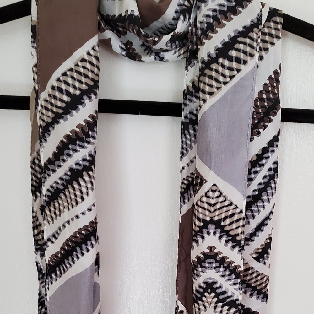 Jones New York Silk Scarf Geometric Black Gray Brn - Picture 6 of 8